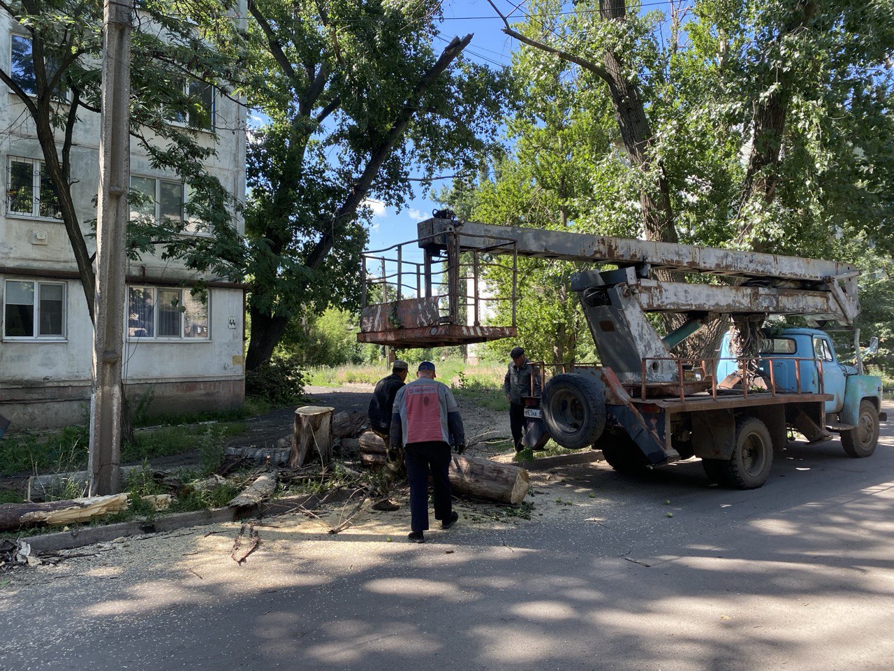 В городе Суходольск начались работы по удалению и обрезке аварийных деревьев.
